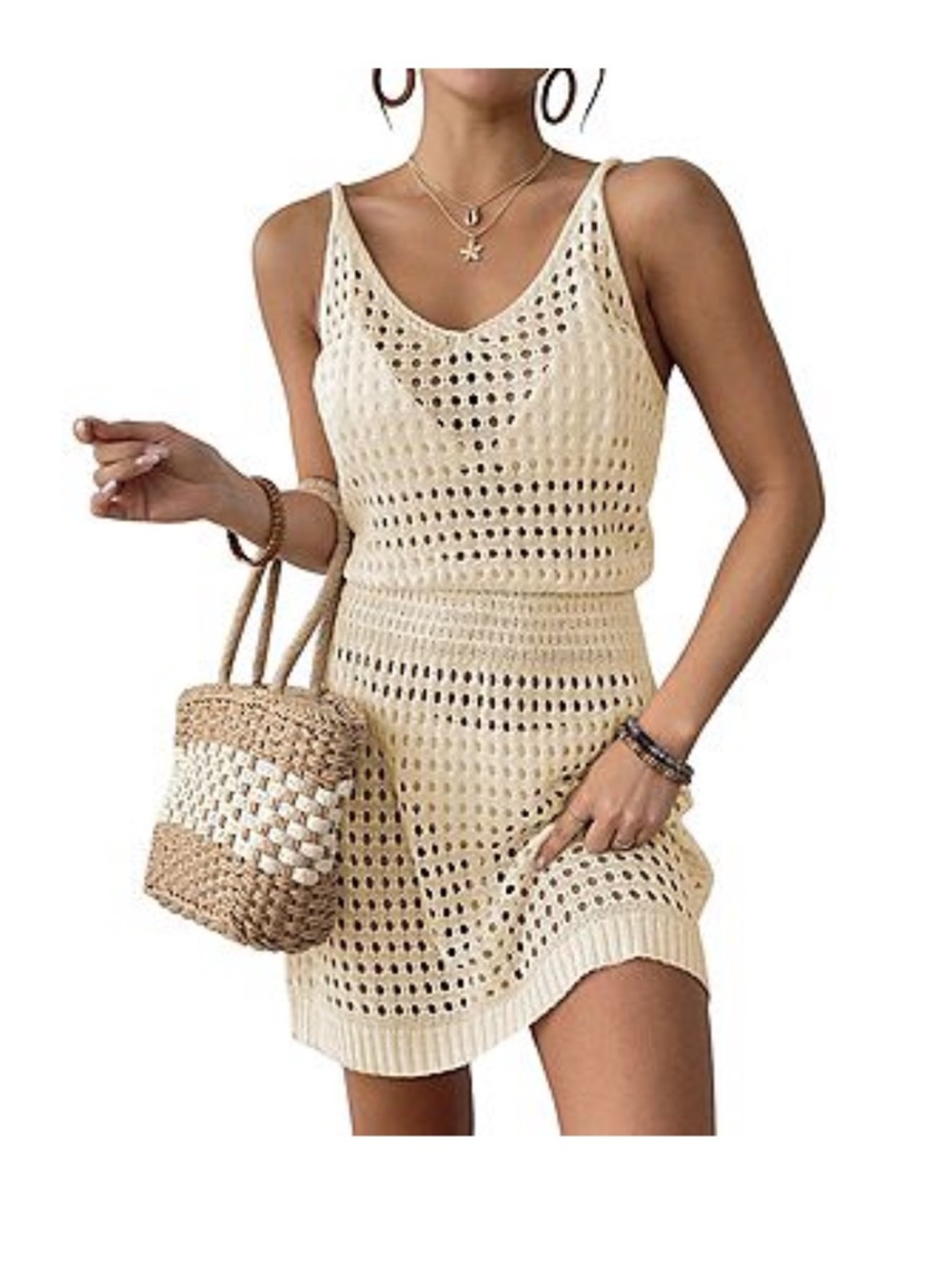 Kohl's Cream Crochet Knit Swim Coverup Dress